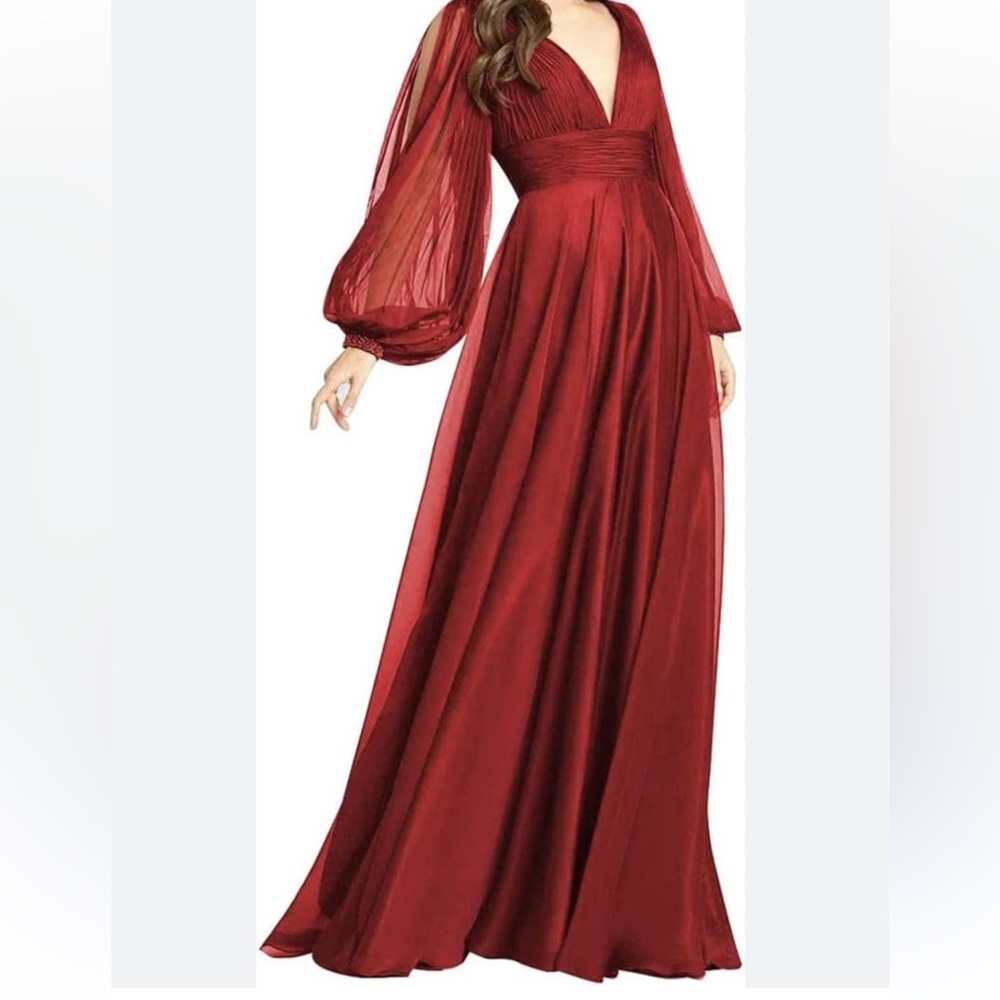 Mac Duggal Red Long Sleeve Dress